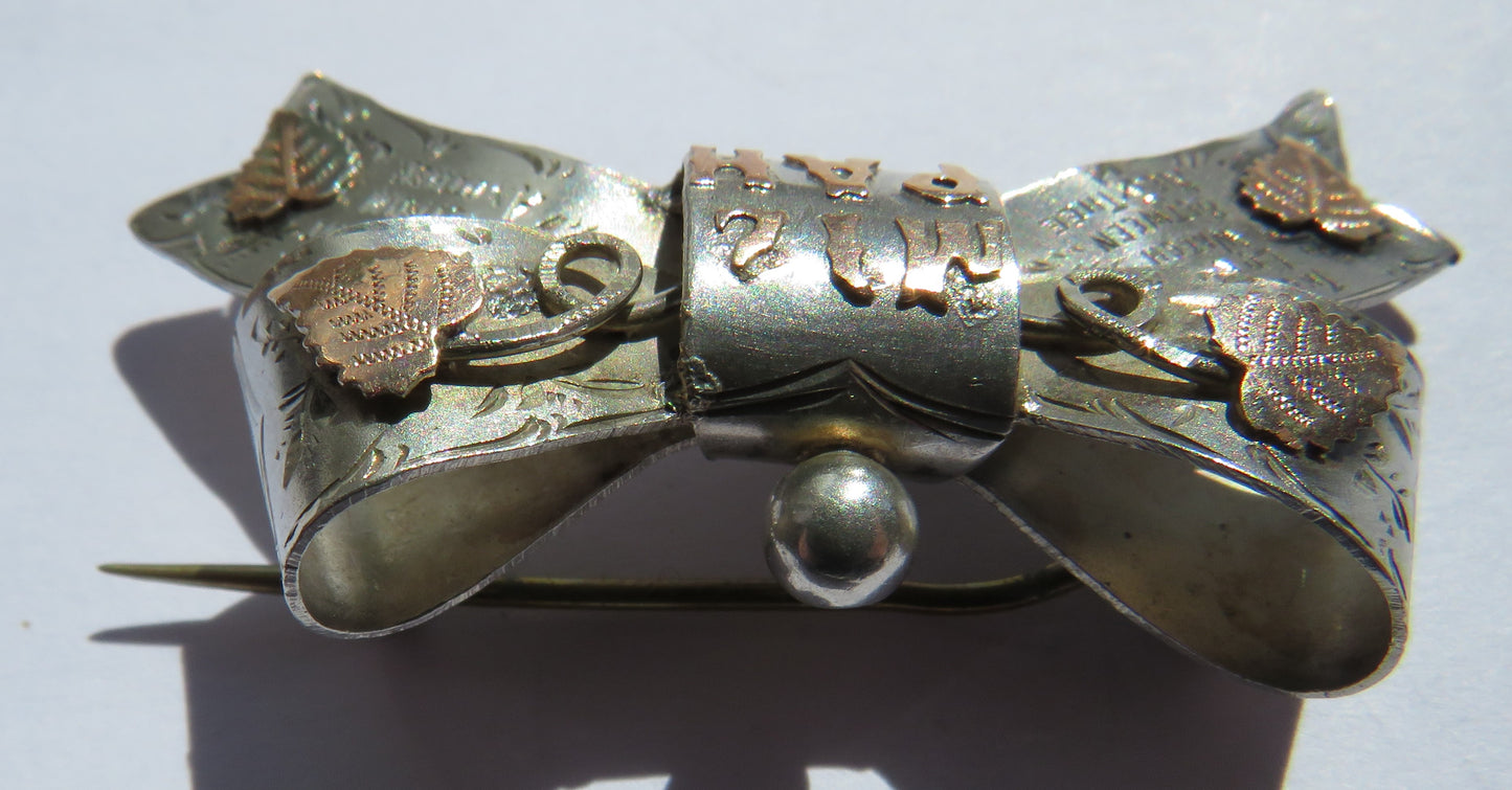 Antique Victorian Sterling Silver & Gold Mizpah Brooch Chester 1897