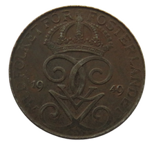 Load image into Gallery viewer, 1949 Sweden 5 Ore Coin
