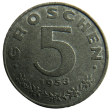 Load image into Gallery viewer, 1953 Austria 5 Groschen Coin
