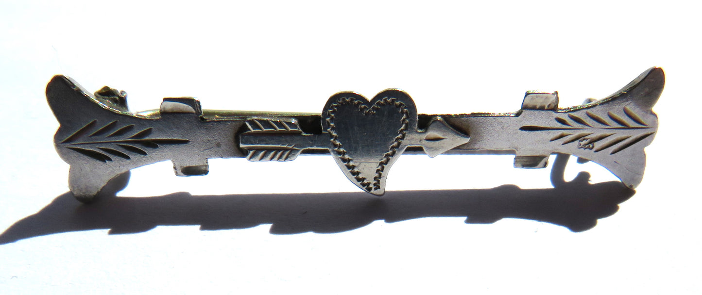Antique Victorian Sterling Silver Love Heart & Arrow Brooch Chester 1899