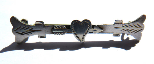 Antique Victorian Sterling Silver Love Heart & Arrow Brooch Chester 1899