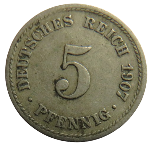 1907-F Germany 5 Pfennig Coin