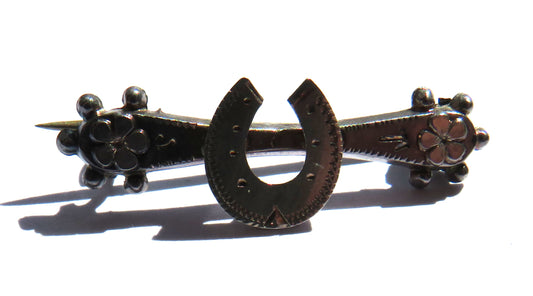 Antique Victorian Sterling Silver Floral & Horseshoe Brooch Chester 1898