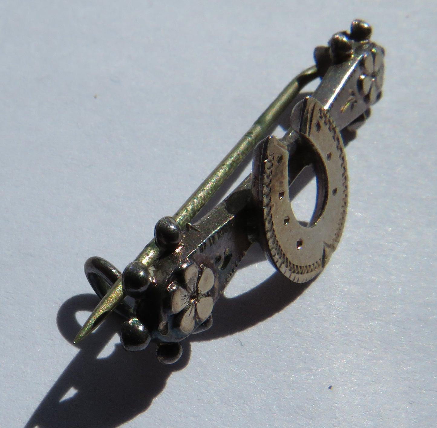 Antique Victorian Sterling Silver Floral & Horseshoe Brooch Chester 1898