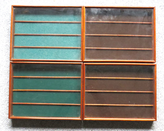 4 Vintage Wooden & Glass Hinged Coin or Jewellery Display Cases