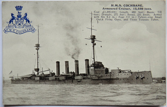 Vintage Warship Postcard of H.M.S / HMS "Cochrane" Armoured Cruiser