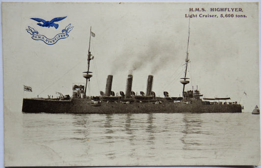 Vintage Warship Postcard of H.M.S / HMS "Highflyer" Light Cruiser