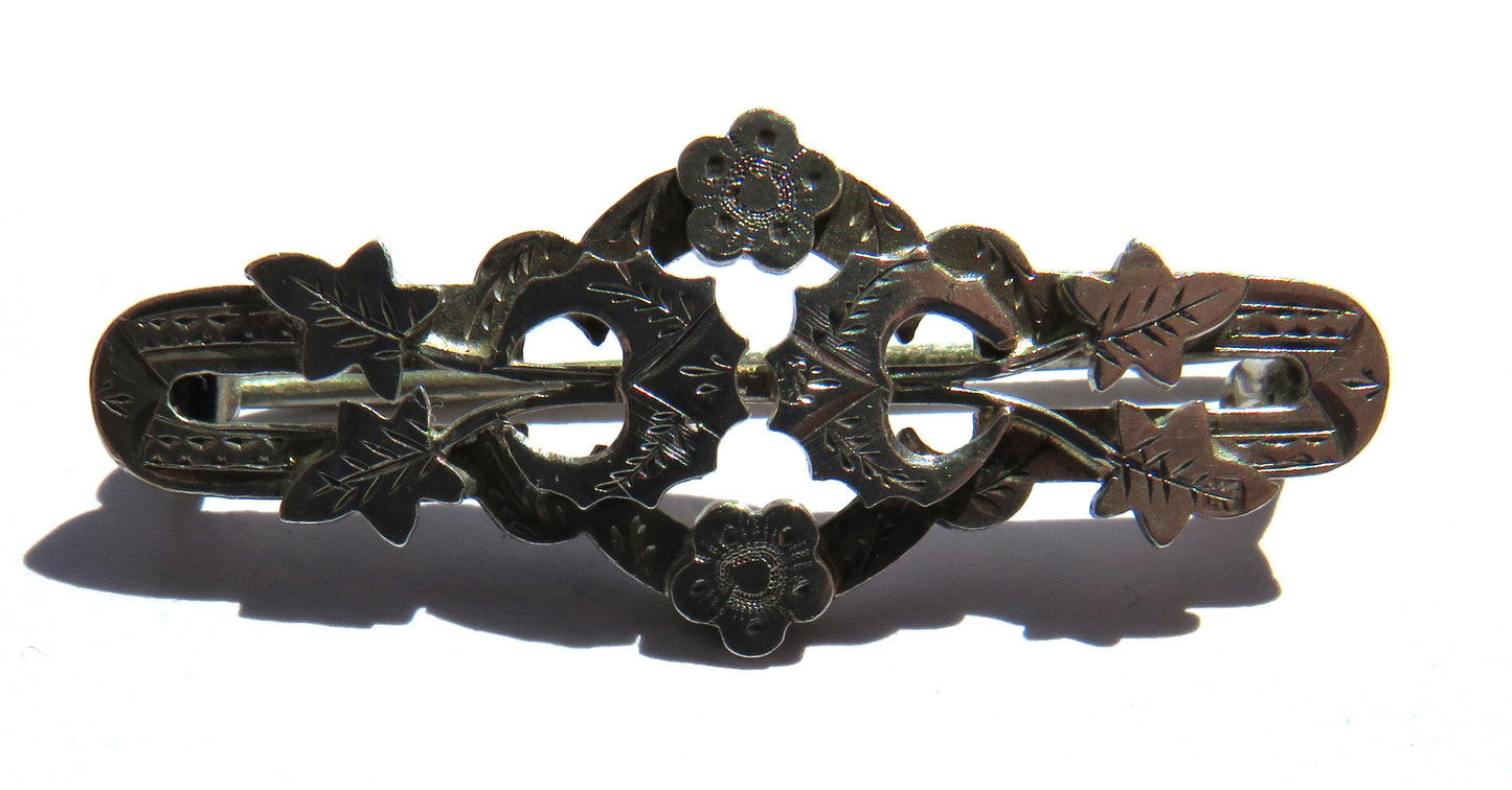 Antique Victorian Sterling Silver Floral Brooch