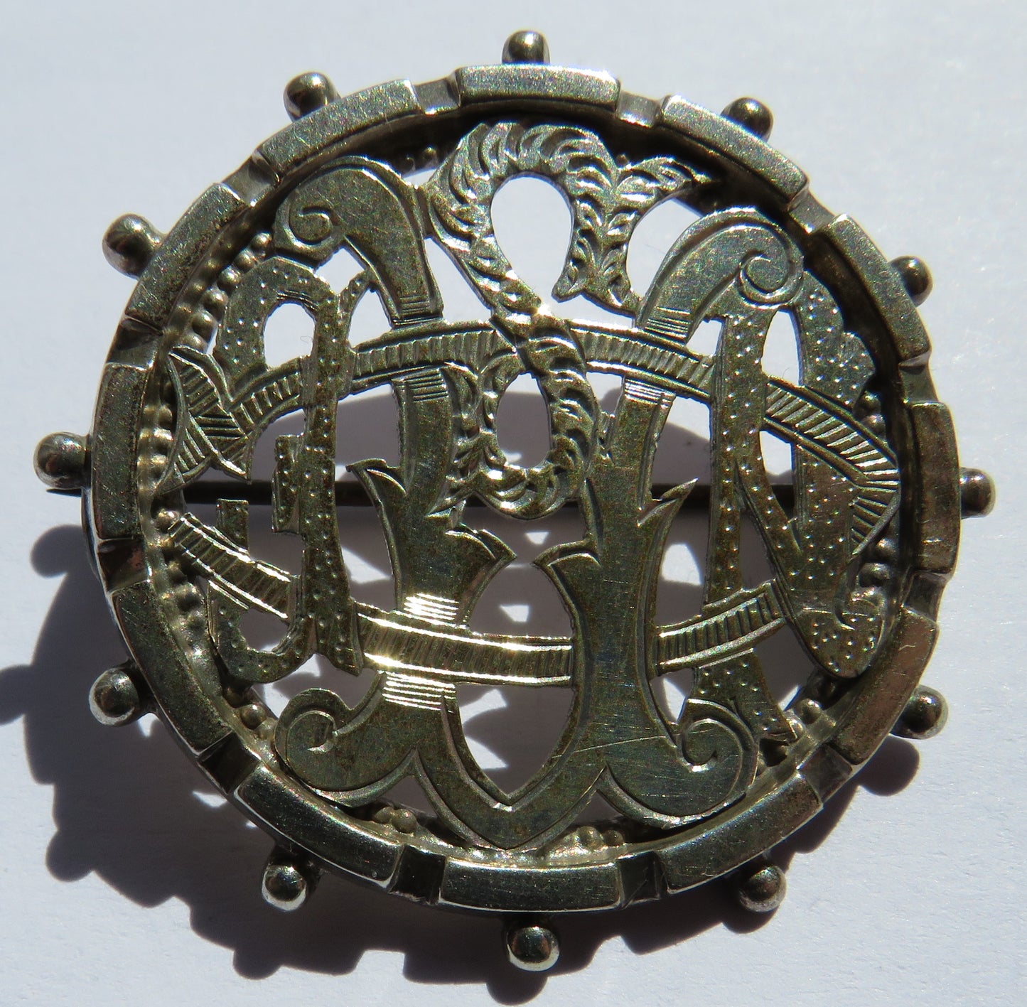 Antique Victorian Silver / White Metal Initialled Brooch
