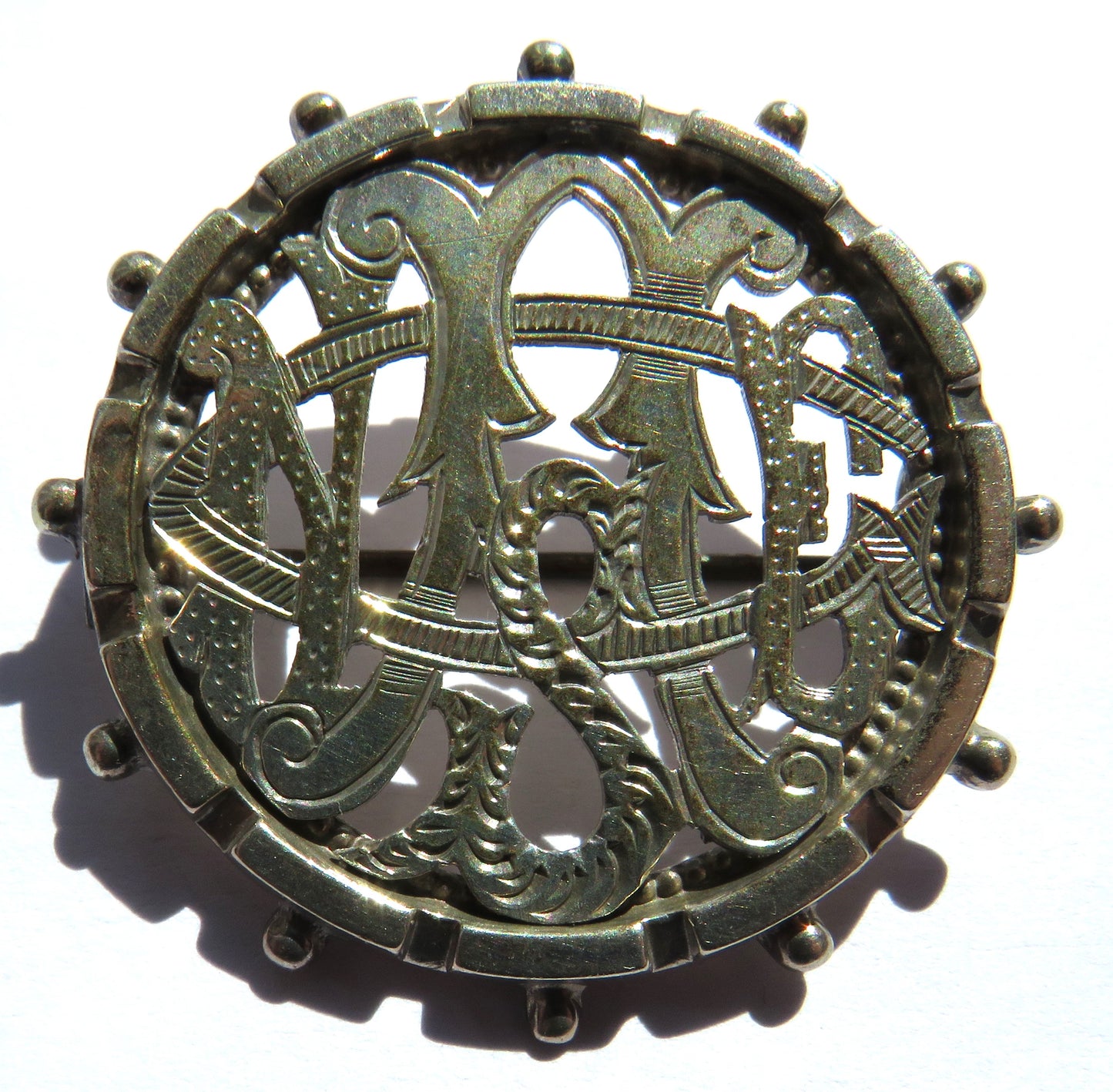 Antique Victorian Silver / White Metal Initialled Brooch
