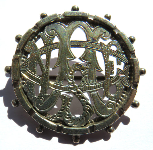 Antique Victorian Silver / White Metal Initialled Brooch