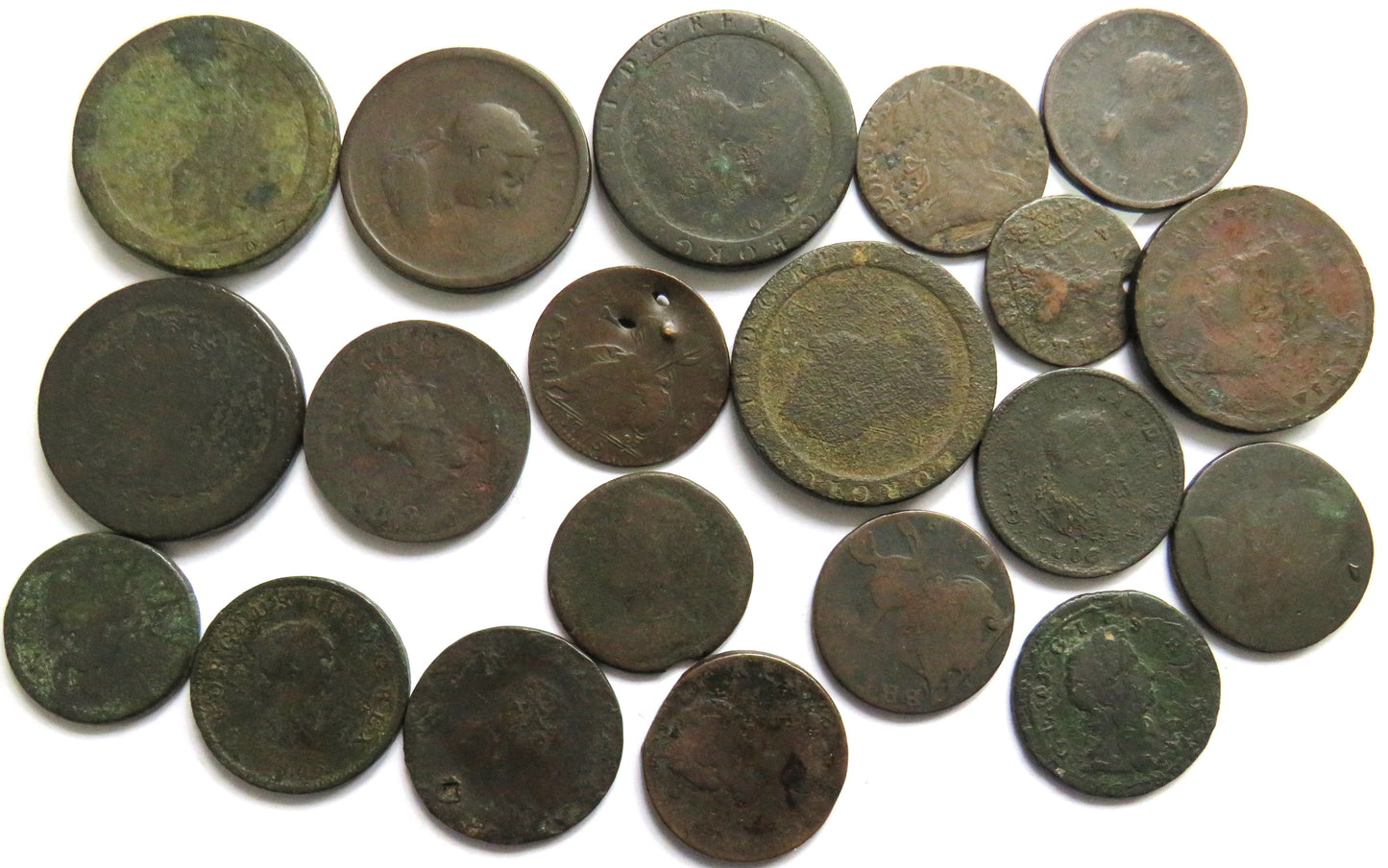 Collection of Old UK Georgian Copper Coins Inc Cartwheel Pennies