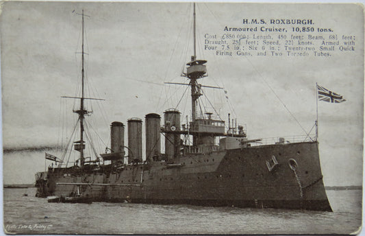 Vintage Warship Postcard of H.M.S / HMS "Roxburgh" Armoured Cruiser