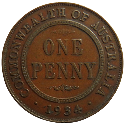 1934 King George V Australia One Penny Coin