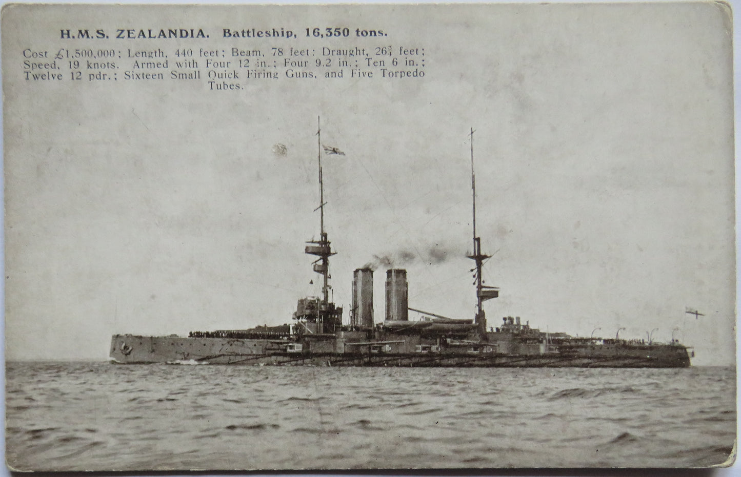 Vintage Warship Postcard of H.M.S / HMS "Zealandia" Battleship