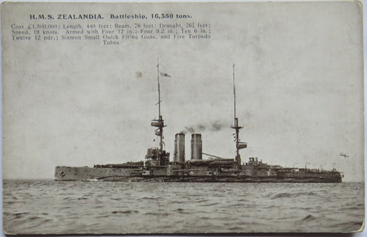 Vintage Warship Postcard of H.M.S / HMS "Zealandia" Battleship