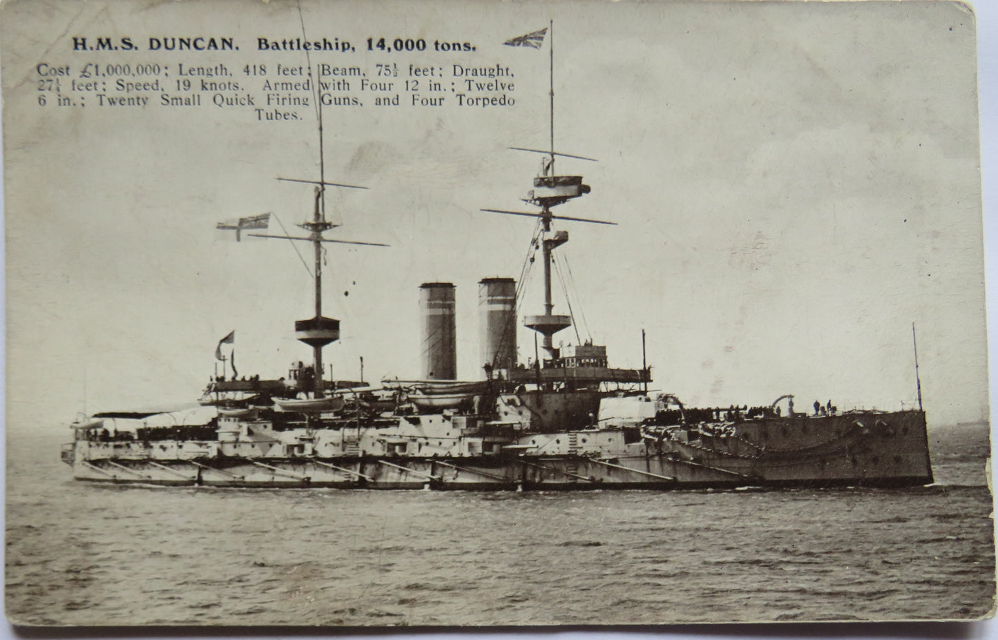 Vintage Warship Postcard of H.M.S / HMS "Duncan " Battleship