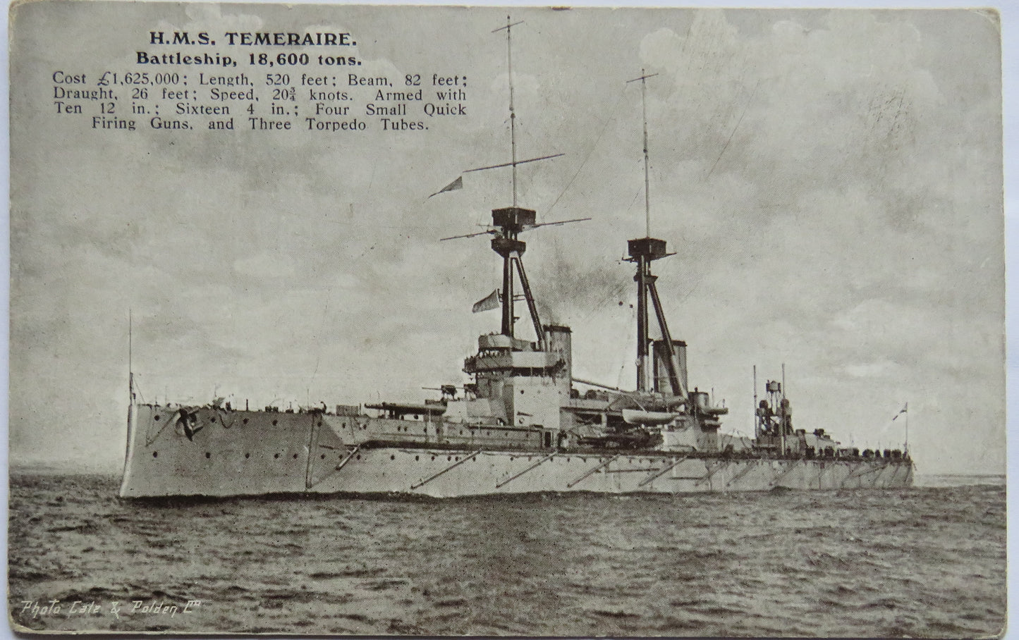 Vintage Warship Postcard of H.M.S / HMS "Temeraire" Battleship