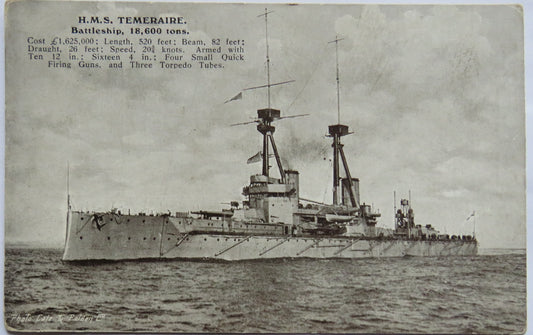 Vintage Warship Postcard of H.M.S / HMS "Temeraire" Battleship