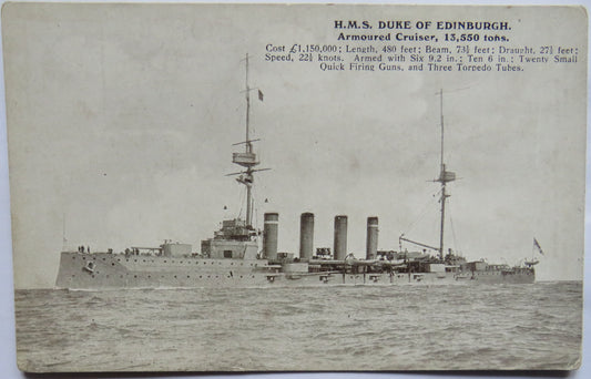 Vintage Warship Postcard of H.M.S / HMS "Duke of Edinburgh" Armoured Cruiser