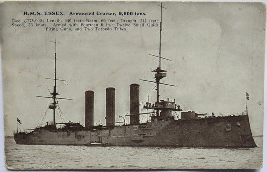 Vintage Warship Postcard of H.M.S / HMS "Essex" Armoured Cruiser