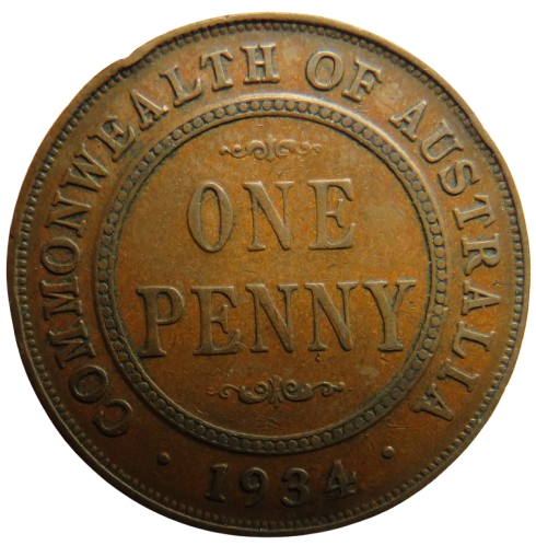 1934 King George V Australia One Penny Coin