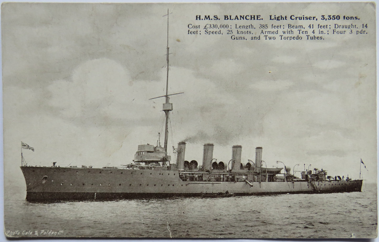 Vintage Warship Postcard of H.M.S / HMS "Blacnche" Light Cruiser
