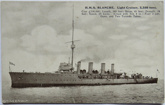 Vintage Warship Postcard of H.M.S / HMS "Blacnche" Light Cruiser