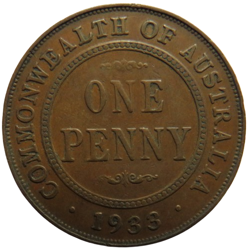 1933 King George V Australia One Penny Coin