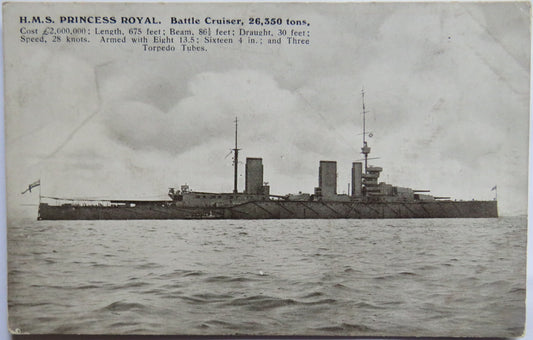 Vintage Warship Postcard of H.M.S / HMS "Princess Royal" Battle Cruiser