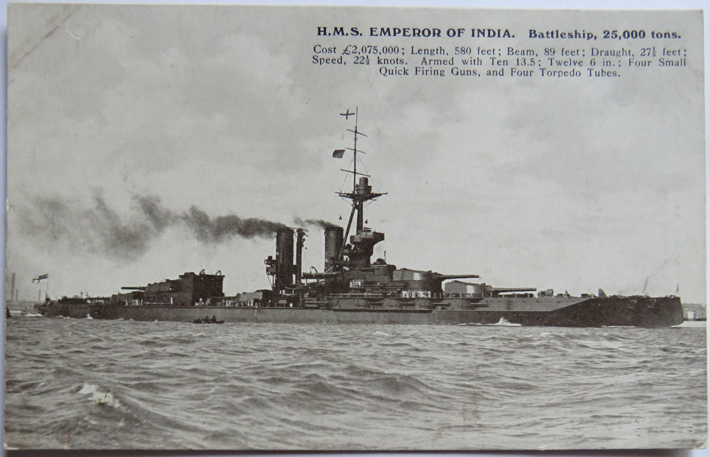 Vintage Warship Postcard of H.M.S / HMS "Emperor of India" Battleship