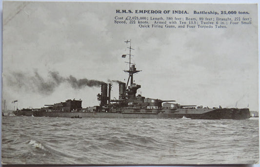 Vintage Warship Postcard of H.M.S / HMS "Emperor of India" Battleship