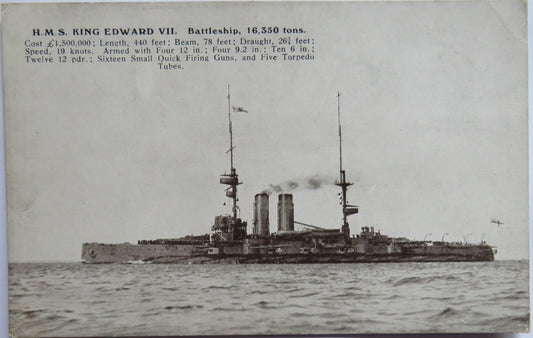 Vintage Warship Postcard of H.M.S / HMS "King Edward VII" Battleship