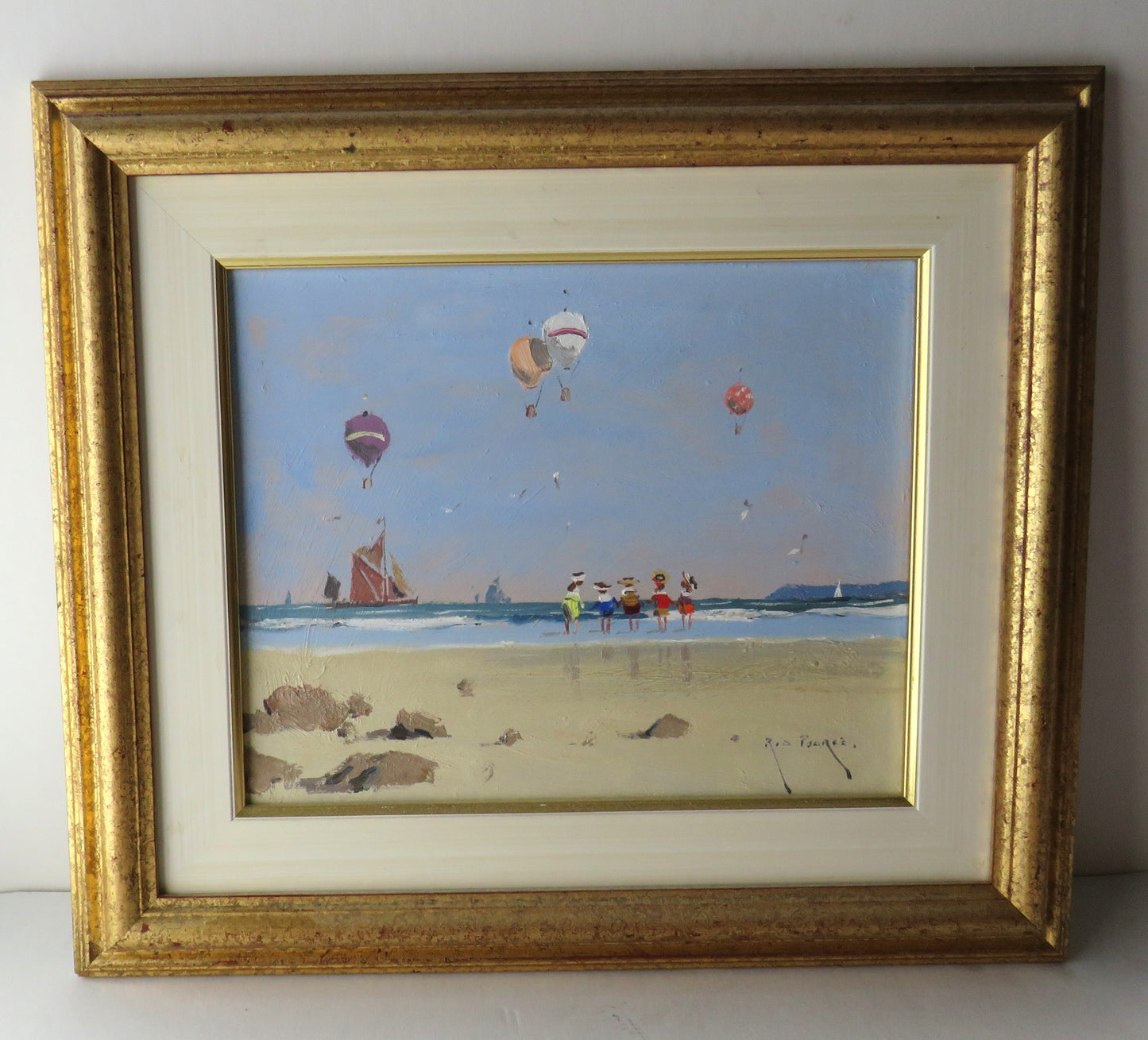 Rod Pearce "Paddling" Oil Painting Beach Scene Children Playing