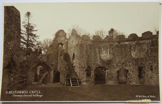 Vintage Postcard of Restormel Castle Gateway & Internal Buildings
