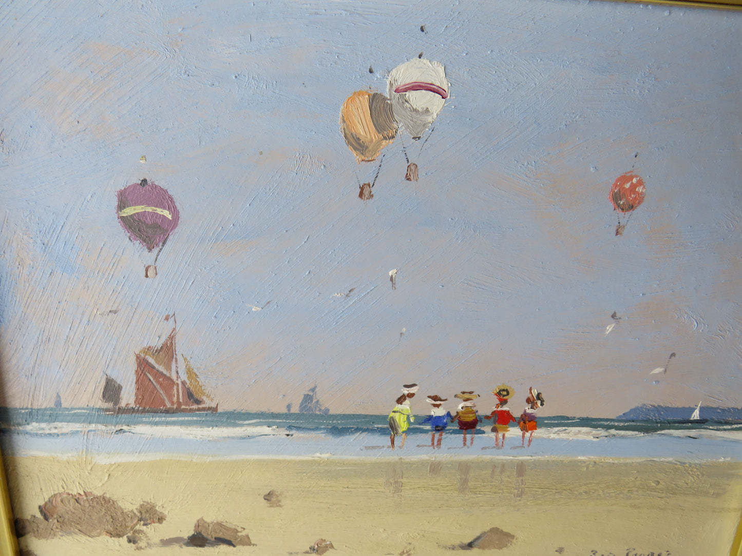 Rod Pearce "Paddling" Oil Painting Beach Scene Children Playing