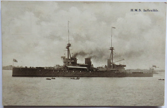 Vintage Warship Postcard of H.M.S. HMS "Inflexible"