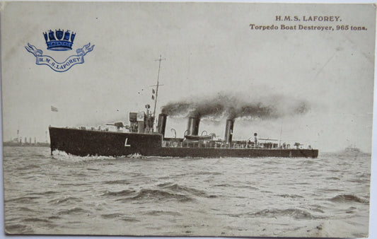 Vintage Warship Postcard of H.M.S. "Laforey" Torpedo Boat Destroyer