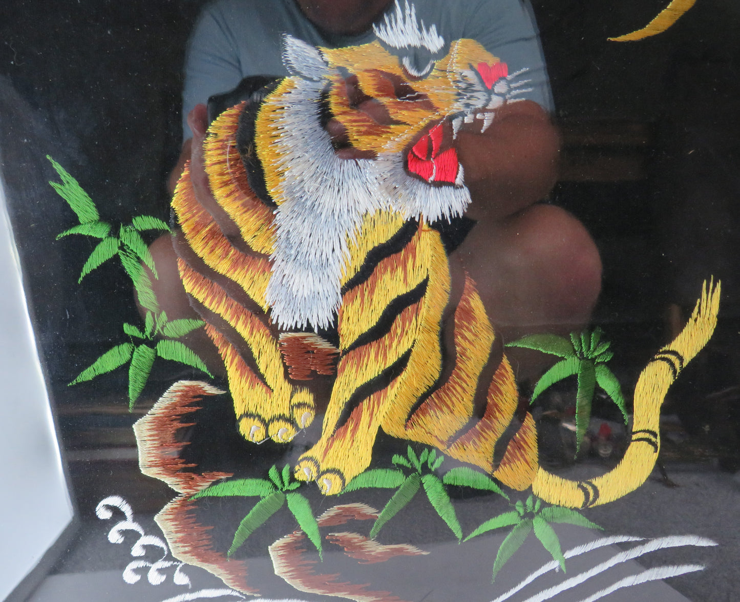 Vintage Embroidered Tiger Framed Picture Artwork