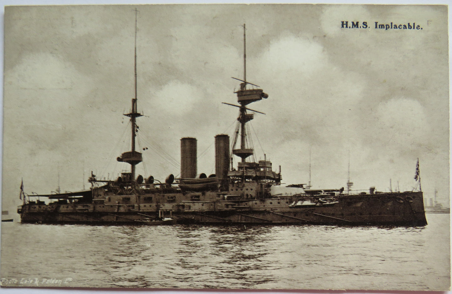 Vintage Warship Postcard of H.M.S / HMS Implacable