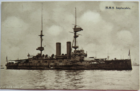 Vintage Warship Postcard of H.M.S / HMS Implacable