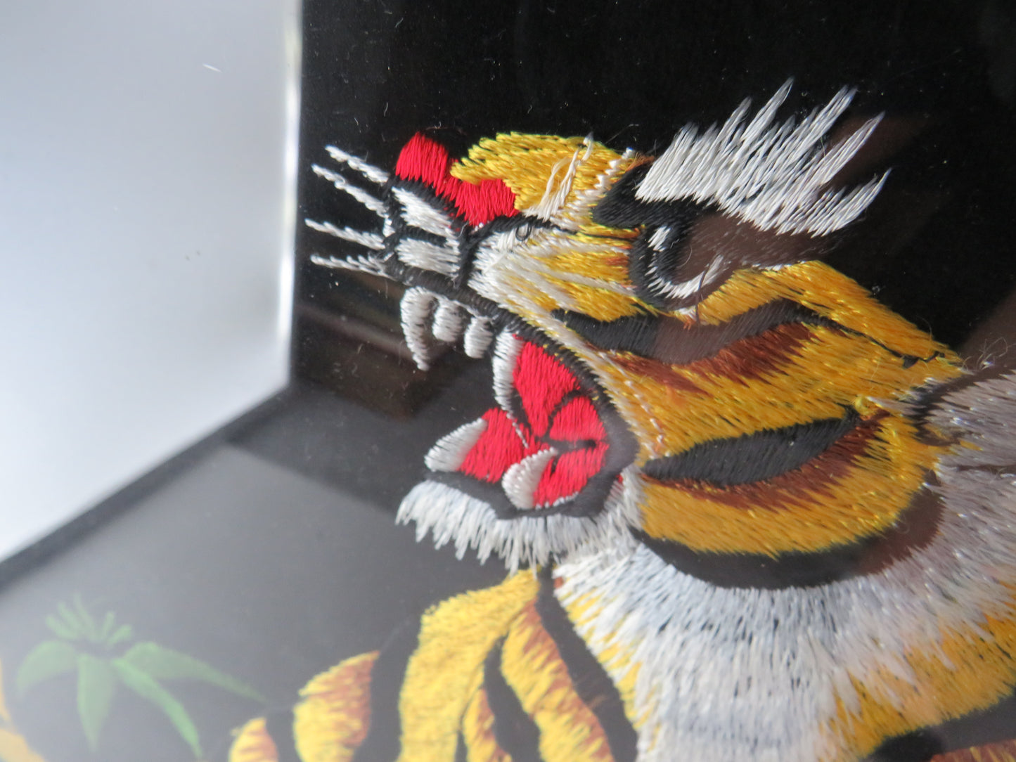 Vintage Embroidered Tiger Framed Picture Artwork