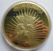 Load image into Gallery viewer, Large 100mm Gold Plated Commemorative Coin Father, Son, Holy Spirit
