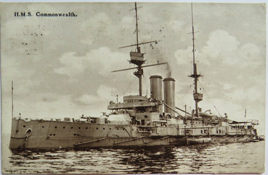 Vintage Warship Postcard of H.M.S / HMS Commonwealth