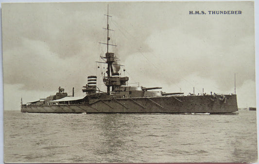 Vintage Warship Postcard of H.M.S / HMS Thunderer
