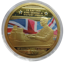 Load image into Gallery viewer, King George VI Speech VE Day Large Gold Plated Commemorative Coin
