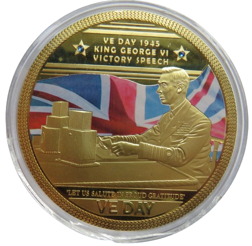 King George VI Speech VE Day Large Gold Plated Commemorative Coin