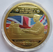 Load image into Gallery viewer, King George VI Speech VE Day Large Gold Plated Commemorative Coin
