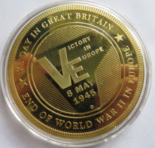 Load image into Gallery viewer, King George VI Speech VE Day Large Gold Plated Commemorative Coin
