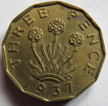 Load image into Gallery viewer, 1937 King George VI Brass Threepence Coin In Higher Grade
